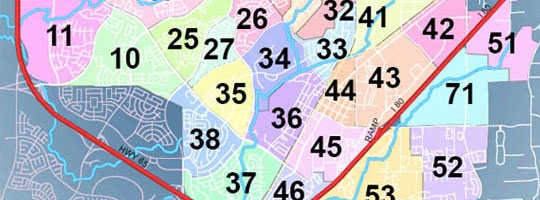 partial area district map with colors and numbers